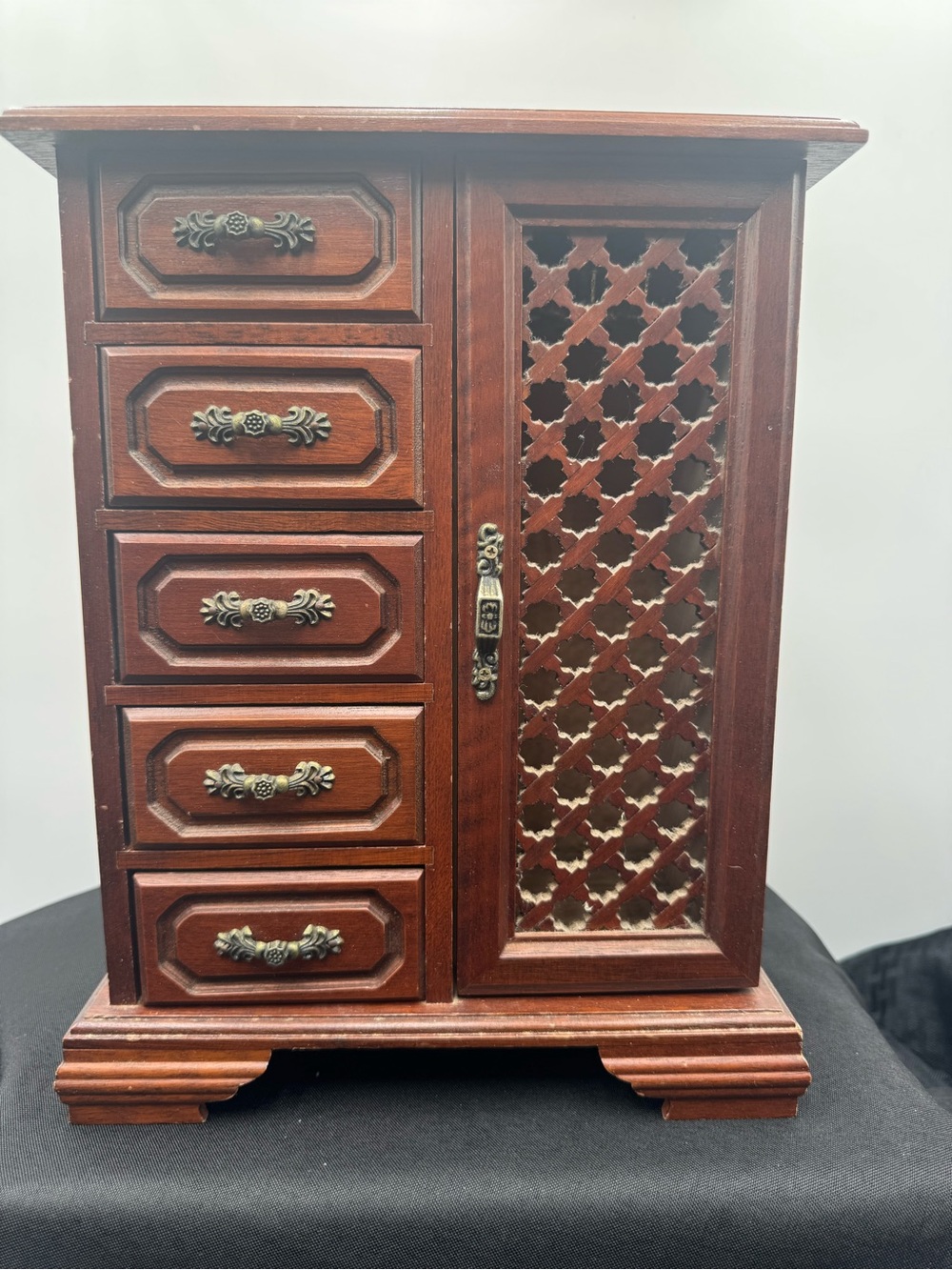 Wooden Musical Jewelry Armoire Chest in Dark Brown